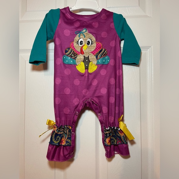 0-3 months baby girl Christmas,Thanksgiving onesie Turkey - Picture 1 of 5